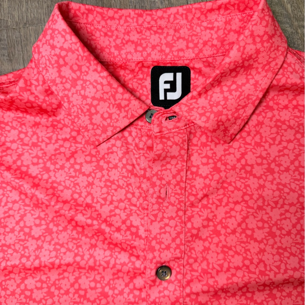 FootJoy Men's Painted Floral Lisle Self Collar Golf Polo ProDry Performance  XL - Picture 3 of 9
